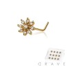 12PCS OF MULTI CZ FLOWER 316L SURGICAL STEEL L-SHAPE NOSE BOX